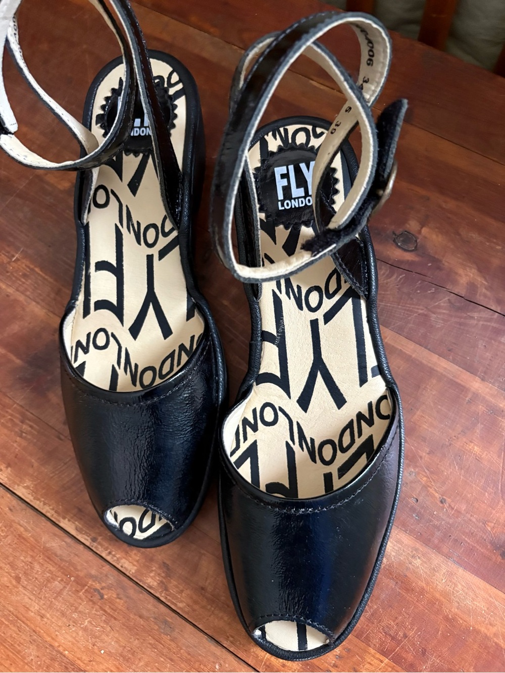 Fly London Black Leather Slingback Heels
